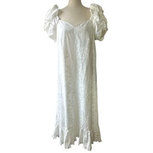 Hilo Hattie White Puff Sleeve Ruffle Muumuu Large Destination Wedding Dress